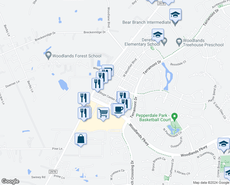 map of restaurants, bars, coffee shops, grocery stores, and more near 10852 West Montfair Boulevard in Spring