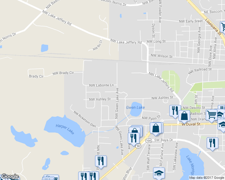 map of restaurants, bars, coffee shops, grocery stores, and more near 1205 Northwest Dakota Glen in Lake City