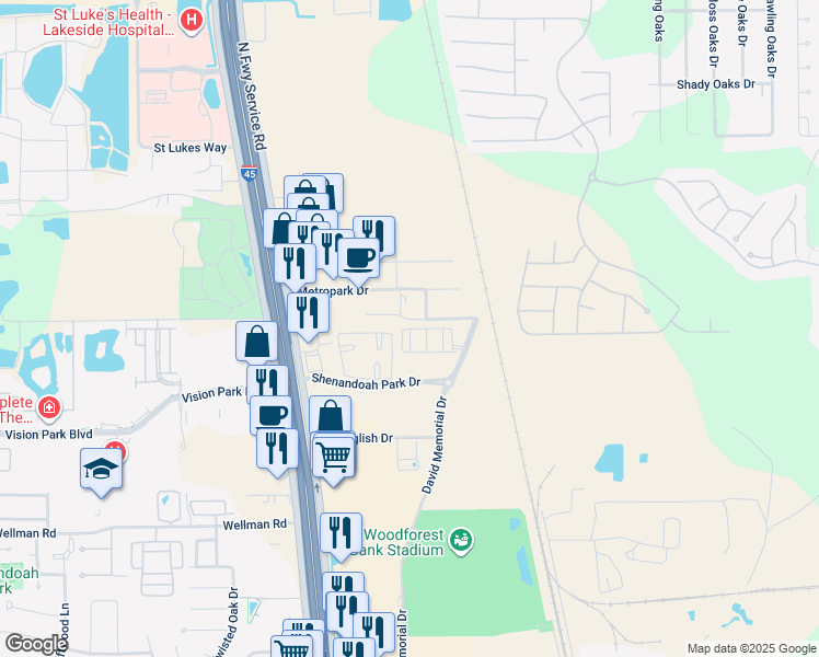 map of restaurants, bars, coffee shops, grocery stores, and more near 8787 Shenandoah Park Drive in Shenandoah