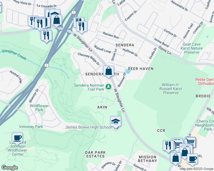 map of restaurants, bars, coffee shops, grocery stores, and more near 4409 Chickasaw Court in Austin