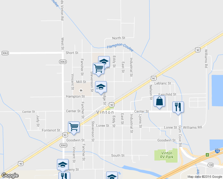 map of restaurants, bars, coffee shops, grocery stores, and more near 1118 Eddy Street in Vinton