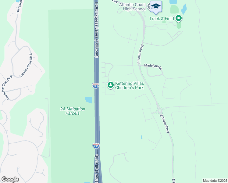 map of restaurants, bars, coffee shops, grocery stores, and more near Highway 9A in Jacksonville