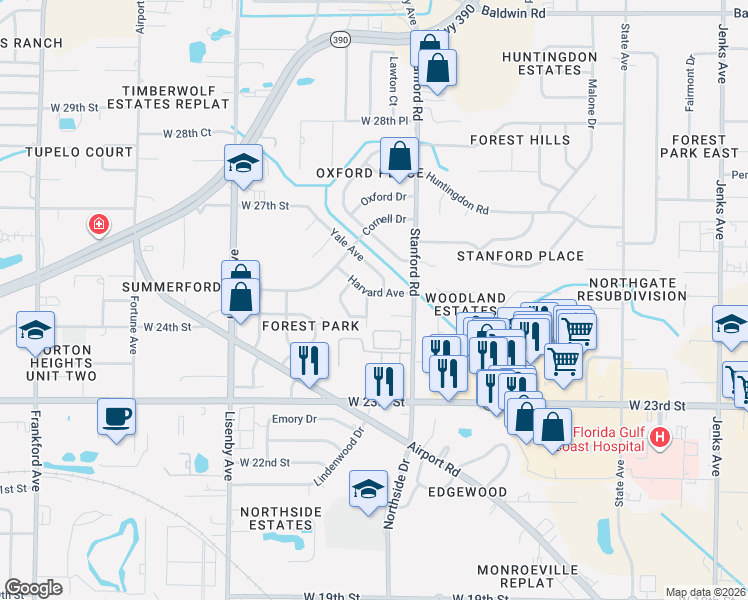 map of restaurants, bars, coffee shops, grocery stores, and more near 2508 Clemson Drive in Panama City
