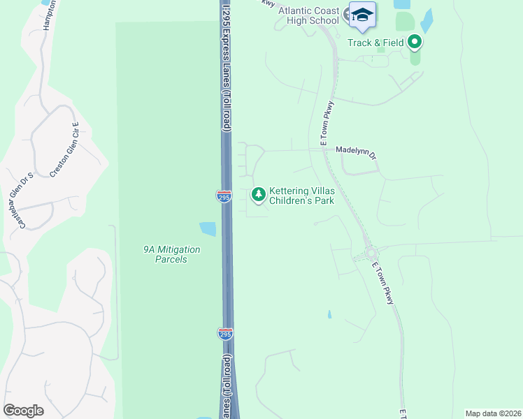 map of restaurants, bars, coffee shops, grocery stores, and more near Highway 9A in Jacksonville