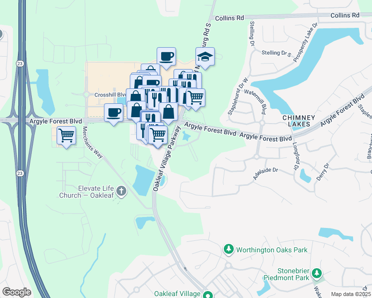 map of restaurants, bars, coffee shops, grocery stores, and more near 8650 Tower Falls Drive in Jacksonville