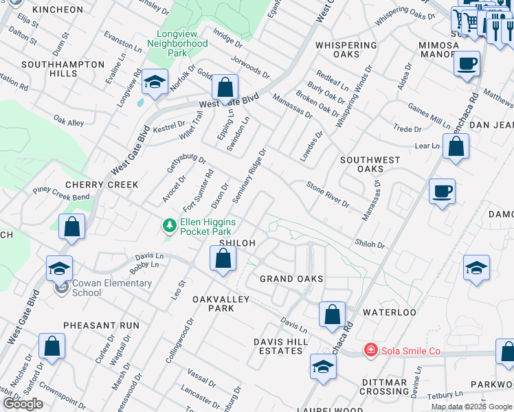 map of restaurants, bars, coffee shops, grocery stores, and more near 8300 Alabama Drive in Austin