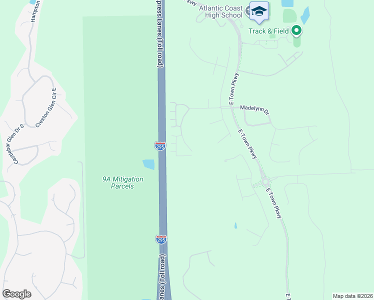 map of restaurants, bars, coffee shops, grocery stores, and more near Highway 9A in Jacksonville