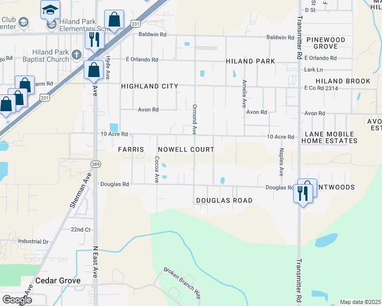 map of restaurants, bars, coffee shops, grocery stores, and more near 2515 Ormond Avenue in Panama City