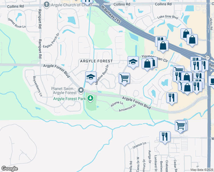 map of restaurants, bars, coffee shops, grocery stores, and more near 6747 Long Meadow Circle South in Jacksonville