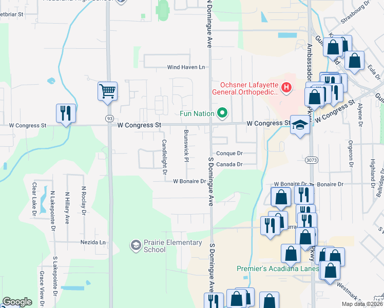 map of restaurants, bars, coffee shops, grocery stores, and more near 103 Providence Court in Lafayette