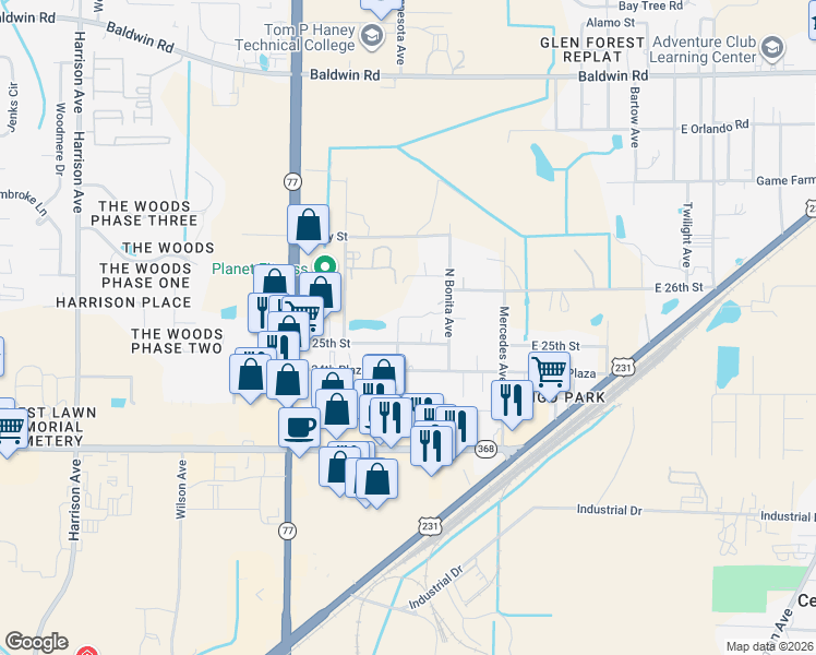 map of restaurants, bars, coffee shops, grocery stores, and more near 903 East 25th Street in Panama City