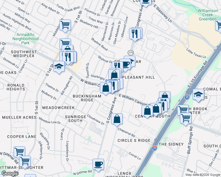 map of restaurants, bars, coffee shops, grocery stores, and more near in Austin