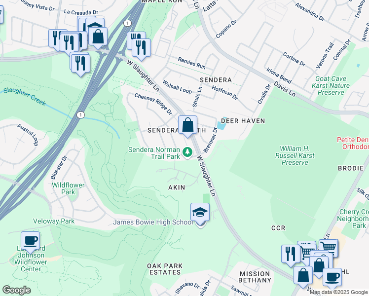map of restaurants, bars, coffee shops, grocery stores, and more near 4409 Chickasaw Court in Austin