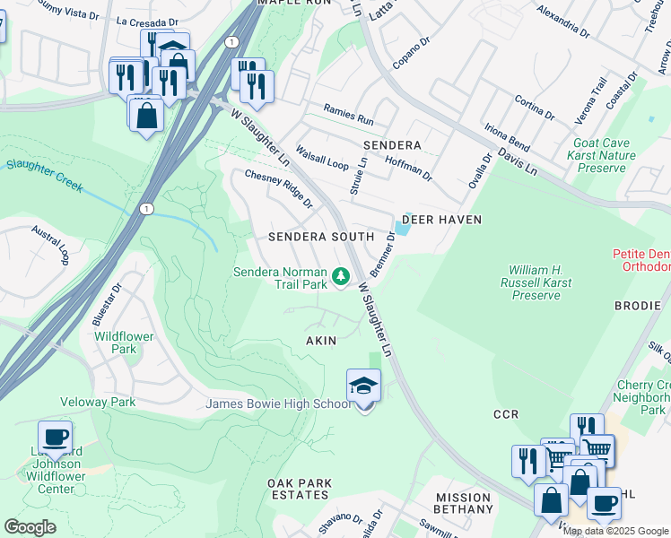map of restaurants, bars, coffee shops, grocery stores, and more near 4409 Chickasaw Court in Austin