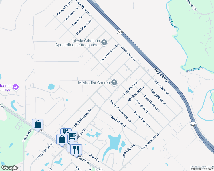 map of restaurants, bars, coffee shops, grocery stores, and more near 37226 Thistle Down Lane in Magnolia