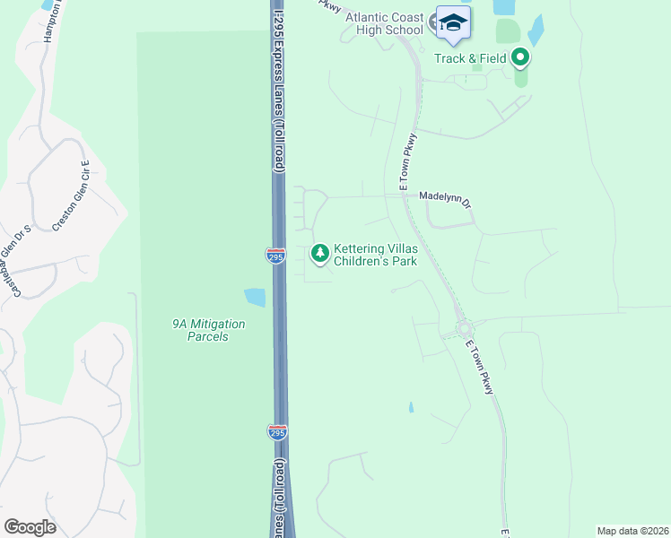 map of restaurants, bars, coffee shops, grocery stores, and more near Highway 9A in Jacksonville