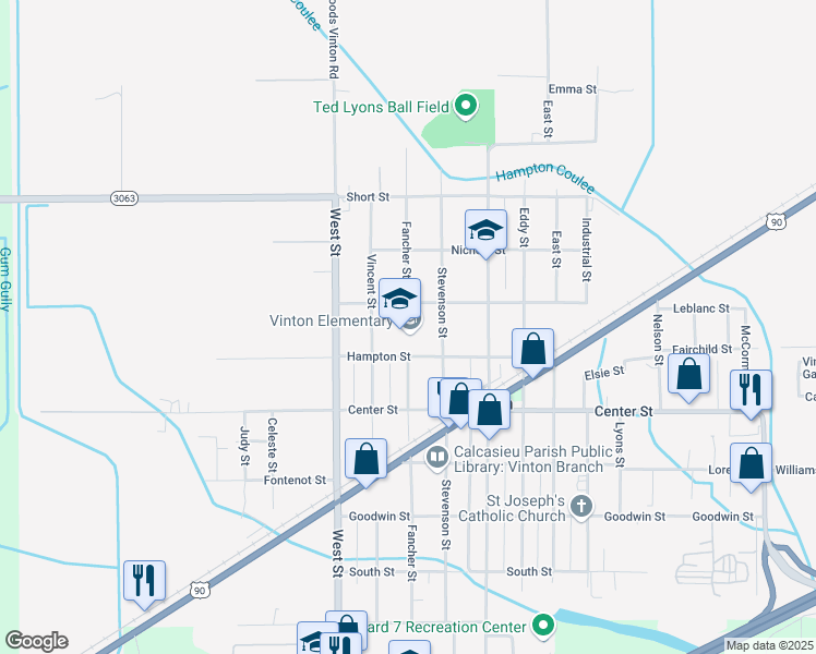 map of restaurants, bars, coffee shops, grocery stores, and more near 1610 Hampton Street in Vinton