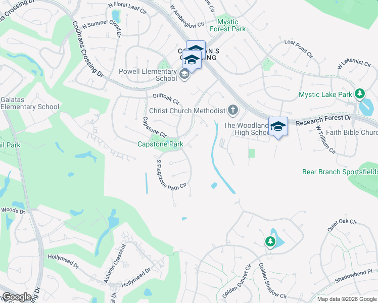 map of restaurants, bars, coffee shops, grocery stores, and more near 6 Lapwing Ct in Spring