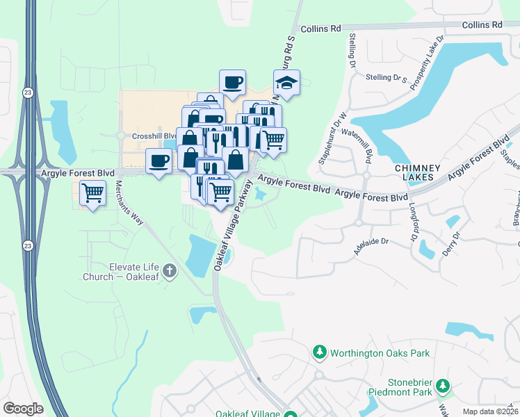 map of restaurants, bars, coffee shops, grocery stores, and more near 8650 Tower Falls Drive in Jacksonville