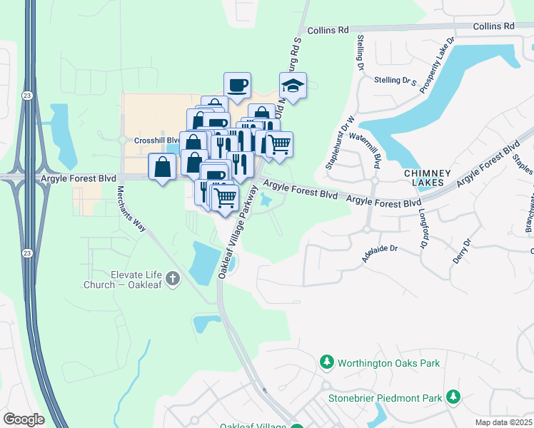 map of restaurants, bars, coffee shops, grocery stores, and more near 8605 Tower Falls Drive in Jacksonville