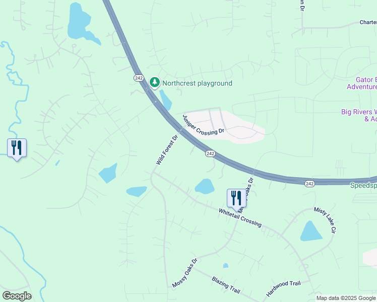 map of restaurants, bars, coffee shops, grocery stores, and more near 21918 Texas 242 in New Caney