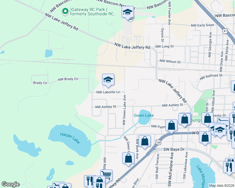 map of restaurants, bars, coffee shops, grocery stores, and more near 1205 Northwest Dakota Glen in Lake City