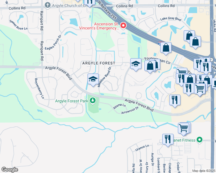 map of restaurants, bars, coffee shops, grocery stores, and more near 6753 Long Meadow Circle South in Jacksonville