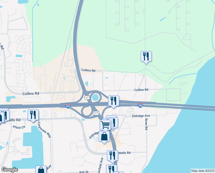 map of restaurants, bars, coffee shops, grocery stores, and more near 4387 Collins Road in Orange Park
