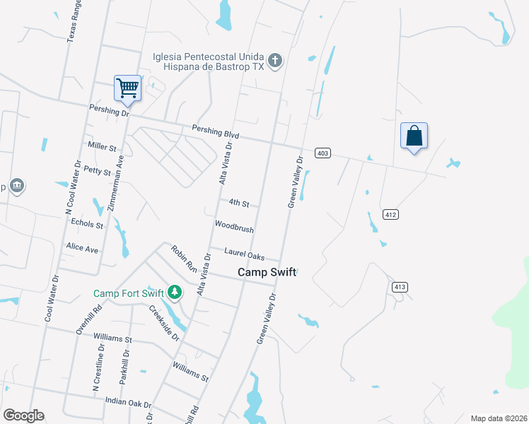 map of restaurants, bars, coffee shops, grocery stores, and more near 289 Foothill Road in Bastrop