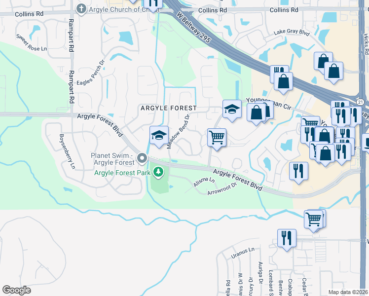 map of restaurants, bars, coffee shops, grocery stores, and more near 6720 Newgate Circle West in Jacksonville