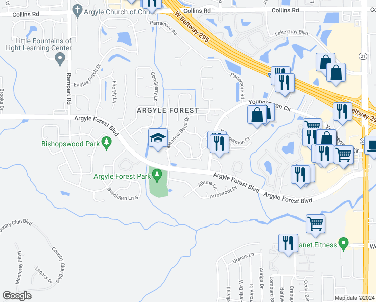 map of restaurants, bars, coffee shops, grocery stores, and more near 6726 Newgate Circle East in Jacksonville