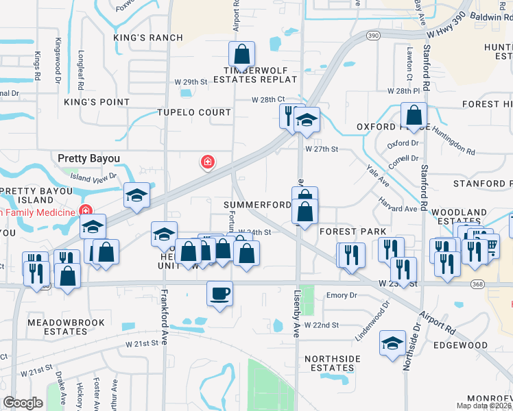 map of restaurants, bars, coffee shops, grocery stores, and more near 1612 Airport Road in Panama City