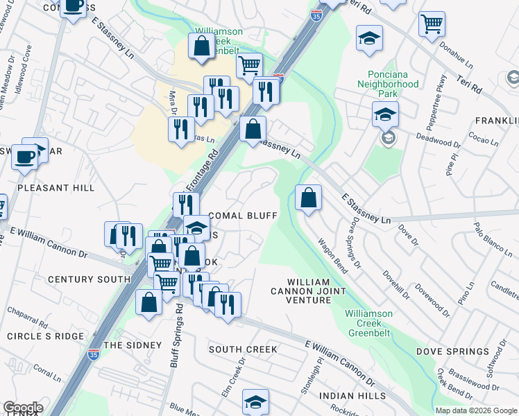 map of restaurants, bars, coffee shops, grocery stores, and more near 6201 Sneed Cove in Austin
