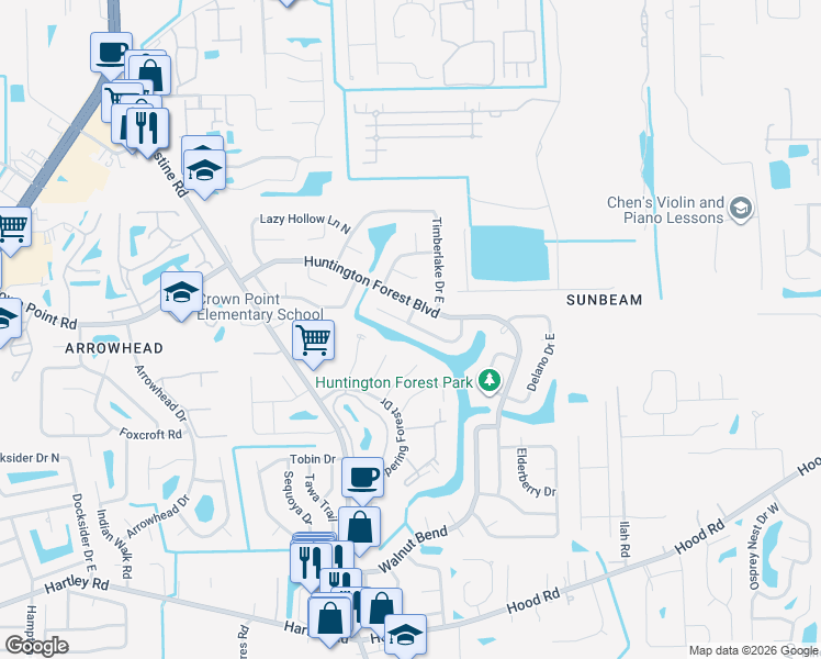 map of restaurants, bars, coffee shops, grocery stores, and more near 4162 Piney Branch Court in Jacksonville