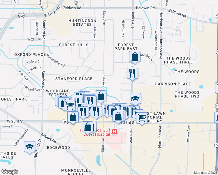 map of restaurants, bars, coffee shops, grocery stores, and more near 2510 State Avenue in Panama City