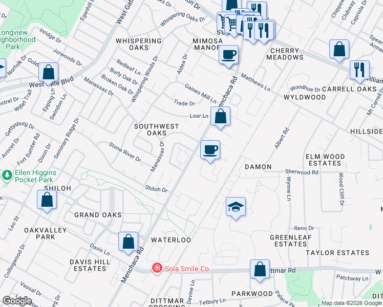 map of restaurants, bars, coffee shops, grocery stores, and more near 8A Beauregard Circle in Austin