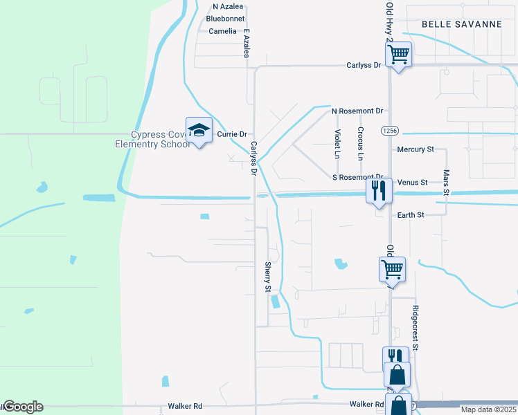 map of restaurants, bars, coffee shops, grocery stores, and more near 433-445 Mona Street in Sulphur