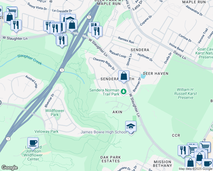 map of restaurants, bars, coffee shops, grocery stores, and more near 4504 Steed Drive in Austin