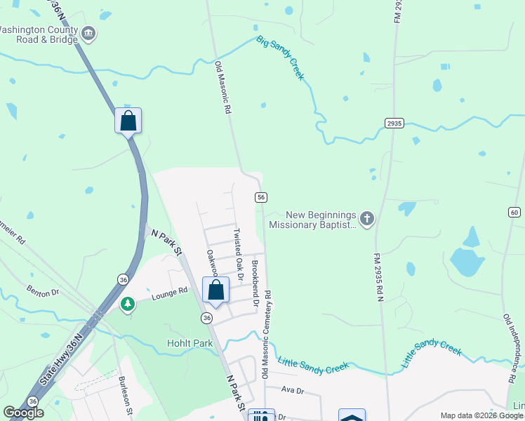 map of restaurants, bars, coffee shops, grocery stores, and more near 2450 Old Masonic Road in Brenham