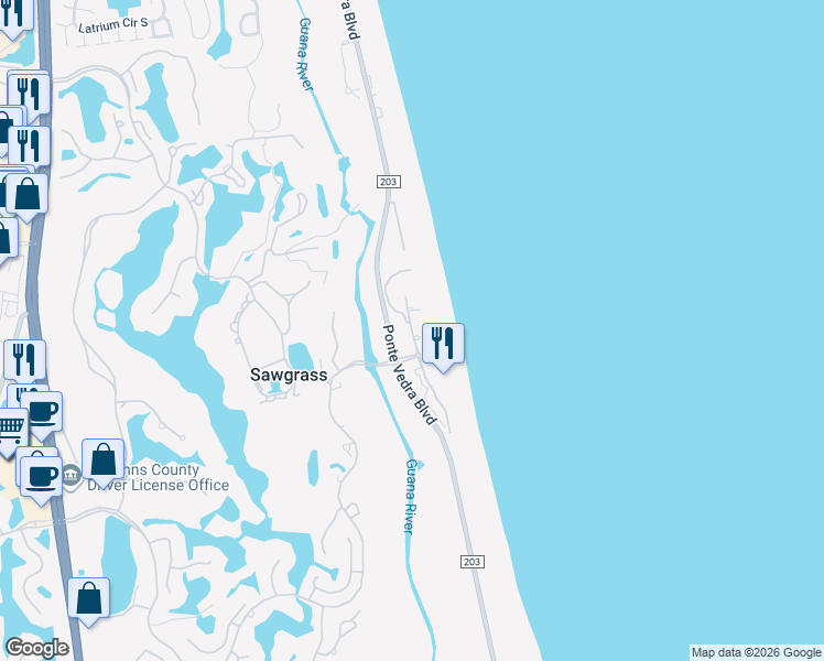 map of restaurants, bars, coffee shops, grocery stores, and more near 1048 Spinnakers Reach Drive in Ponte Vedra Beach