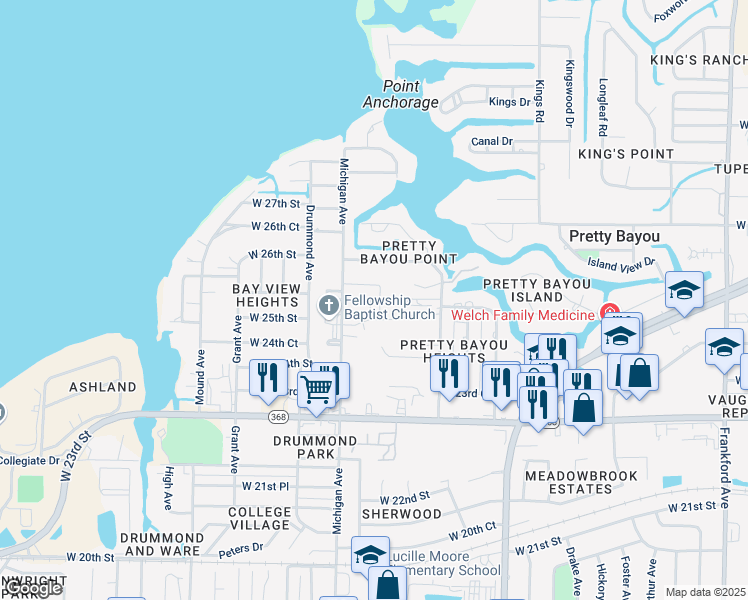 map of restaurants, bars, coffee shops, grocery stores, and more near 2525 Michigan Court in Panama City