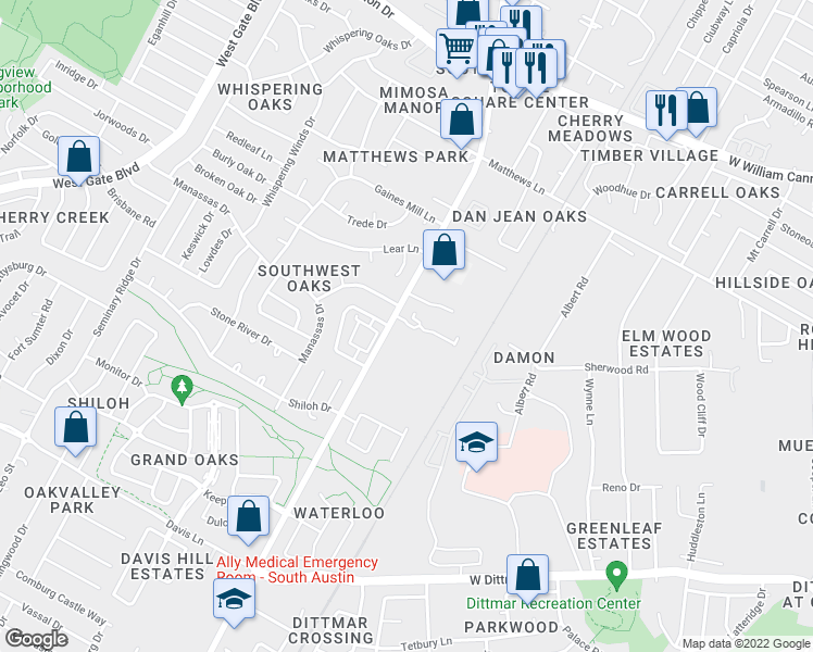 map of restaurants, bars, coffee shops, grocery stores, and more near 7709 Manchaca Road in Austin
