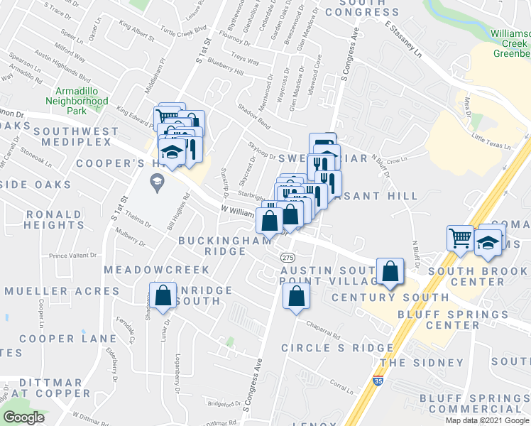 map of restaurants, bars, coffee shops, grocery stores, and more near in Austin