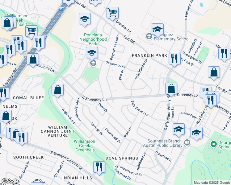 map of restaurants, bars, coffee shops, grocery stores, and more near 2307 Tamarisk Circle in Austin