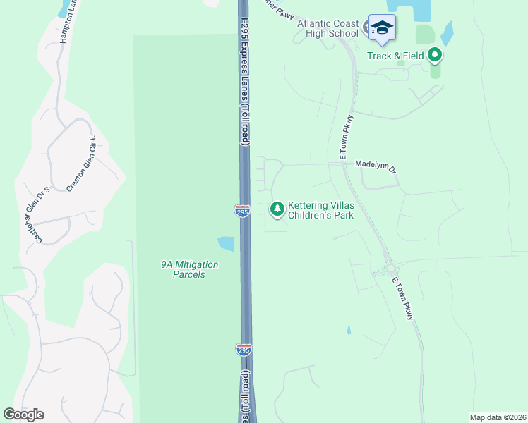 map of restaurants, bars, coffee shops, grocery stores, and more near East Beltway 295 in Jacksonville