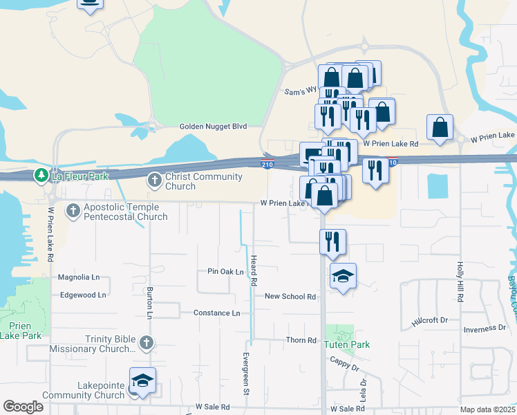 map of restaurants, bars, coffee shops, grocery stores, and more near 3420 Swanson Lane in Lake Charles