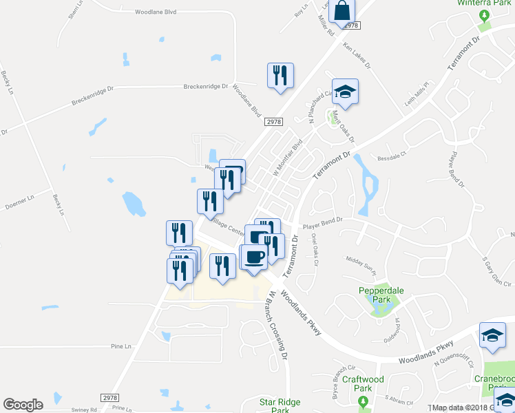 map of restaurants, bars, coffee shops, grocery stores, and more near 10763 West Montfair Boulevard in Spring