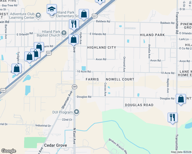 map of restaurants, bars, coffee shops, grocery stores, and more near 2536 Wakulla Avenue in Panama City
