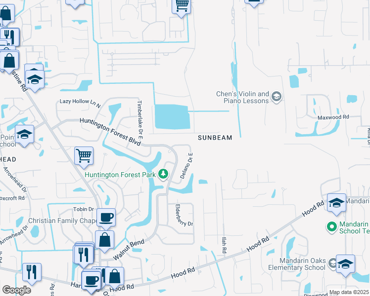 map of restaurants, bars, coffee shops, grocery stores, and more near 4492 Sun Garden Drive in Jacksonville