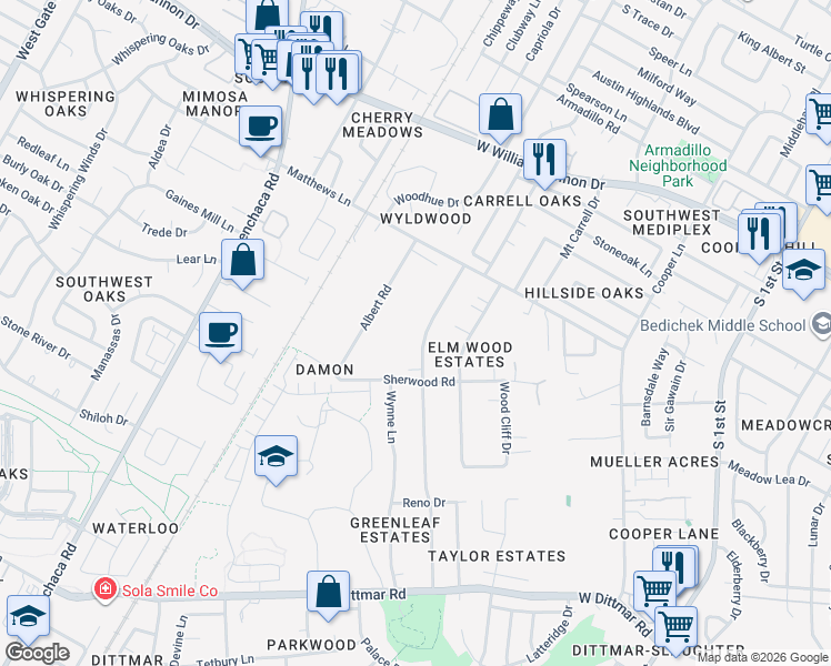 map of restaurants, bars, coffee shops, grocery stores, and more near 7302 Forest Wood Road in Austin
